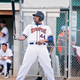 First baseman Daniel Baptista awaits a pitch during the Stompers’ first game of the season.